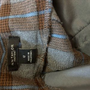 Ann Taylor factory plaid trousers brown with blue with pockets